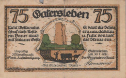 75 PFENNIG 1921 Stadt GATERSLEBEN Saxony UNC DEUTSCHLAND Notgeld Banknote #PH179 - [11] Local Banknote Issues