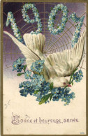 Carte Gaufrée 1907 Colombe Myosotis  RV - Sonstige & Ohne Zuordnung