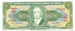 BRASIL 10 CRUZEIROS 1963 SERIE 3020A UNC Paper Money Banknote #P10835.4 - [11] Local Banknote Issues