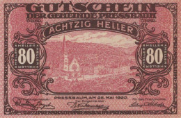 80 HELLER 1921 Stadt PRESSBAUM Niedrigeren Österreich Notgeld Banknote #PE402 - [11] Emissions Locales