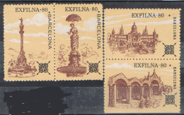 4 Viñetas BARCELONA, Exfilna 1980. Colon, Dama Paraguas, Gaudi Y Palacio Nacional, Label,cinderella ** - Varietà E Curiosità