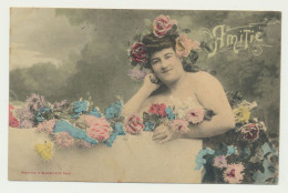 Carte Fantaisie Femme - Fleurs - Amitiés.. - Phototypie BERGERET - Bergeret