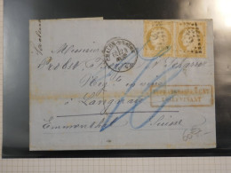 DN11 FRANCE LETTRE RR1870 CHALON A EMMENTHAL SUISSE   +PAIRE CERES 15C   +VU M. BEHR .DISPERSION COLLECTION ++++ - 1849-1876: Période Classique