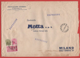 ITALIA - Storia Postale Repubblica - 1957 - 750 Coppia Di Cavalli Alati + 40 Antica Moneta Siracusana  + 50 Antica Monet - 1946-60: Poststempel