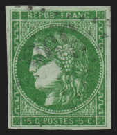 N°42Bg, Cérès Bordeaux 5c Vert, Oblitération Légère, Signé CALVES - TB - 1870 Emissione Di Bordeaux