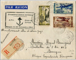 !!! AEF 1ERE LIAISON AFL/LEVANT AVEC CENSURES. PA 14, 16, 18 SUR LETTRE RECOMM DE BANGUI POUR BEYROUTH ET RETOUR 1941 - Lettres & Documents