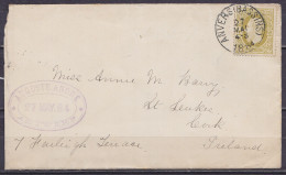 Env. Affr. N°32 Càd ANVERS (BASSINS) /27 MAI 1884 Pour CORK Irlande (au Dos: Càd Arrivée Cork) - 1869-1883 Leopoldo II