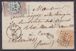 Exceptionnelle Env. Affr. N°33 Lpts "141" Càd GAND /26 OCT 1870 Pour CAEN Calvados - Timbre Fiscal Français Annulé Car L - 1869-1883 Leopoldo II