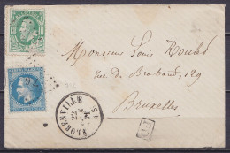 Exceptionnelle Env. De Carignan Affr. France N°29B + Belgique N°30 (léger Pelurage) (total 30c Tarif "correct") Oblit. E - 1869-1883 Leopold II