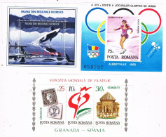 54923. Lote RUMANIA 1992, 3 Blocks Granada-España, Orca, Albertville ** - Unused Stamps