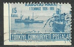 Turkey; 1951 25th Anniv. Of The Cabotage Rights 15 K. ERROR "Shifted Perf." - Usati