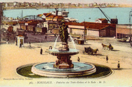 CPA -  BORDEAUX - FONTAINE DES TROIS GRACES ET LA RADE (COLORISE) ECRITE 1928 - Bordeaux