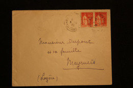 FRANCE LETTRE DU 04.06.1940 DE ROANNE POUR MEYRUEIS (LOZERE) AVEC PAIRE DU N°283 CACHET DAGUIN DE MEYRUIES AU VERSO - Storia Postale