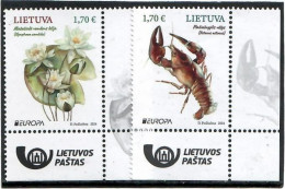 Lithuania 2024 . EUROPA CEPT. Crayfish, Water Lily. 2v. Corner With Post Logo. - Lituanie