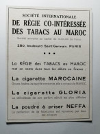 Cartonnage Publicitaire REGIE DES TABACS AU MAROC CIGARETTE MAROCAINE GLORIA POUDRE PRISER NEFFA 12 X 16 Cm Env - Pubblicitari