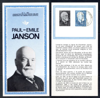 BE   1414   ---   Feuillet Officiel   --  Paul-Emile Janson  --  1er Jour - Post Office Leaflets