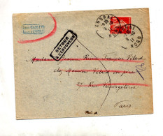 Lettre  Cachet Cambrai + Retour  Inconnu + Paris - Manual Postmarks