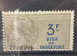 !!! FRANCE, TIMBRE FISCAL POUR PASSEPORT N°2 ﹡, SURCHARGE EPREUVE. - Timbres