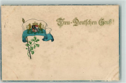 39290005 - Treu-Deutschen Gruss , Lithographie  - Wappen , Eichenlaub - War 1914-18