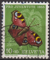 1955 Schweiz Pro Juventute ° Zum:CH J159,Yt:CH 568, Mi:CH 619, Tagpfauenauge, Schmetterling, Insekten - Gebraucht