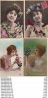 Lot 4 CPA.FANTAISIES.  Jolies Femmes En Robe Dentelle, Collier, Muguet, Bleuet, Rose ..Z948 - Frauen