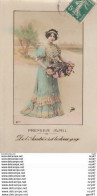 CPA 1er AVRIL. Fantaisie,  Jolie Femme Robe Tulle à Dentelle, Paysage De Campagne, Panière De Fleurs Et Poisson. ...T435 - Erster April