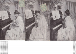 Lot 3 CPA  FANTAISIES. Belle Femme En Robe Longue Jouant Du Piano, Caniche ...T539 - Frauen