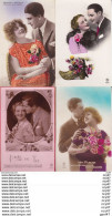 Lot 4 CPA FANTAISIES. Couples D'amoureux, Avec Sabot Fleuri, En Médaillon. ...Z894 - Femmes