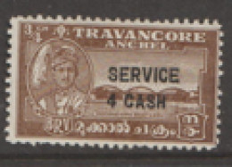 India   Travancore  Service  1942  SG  0107 4ca Surcharge Perf 11  Mounted Mint - Travancore