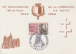 Carte  Maximum  FRANCE   20éme  Anniversaire  De  La   LIBERATION    METZ   1964 - WW2
