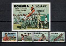 Uganda 1985 Olympic Games Los Angeles, Javelin, Wrestling, Rowing Etc. Set Of 4 + S/s With Winners Overprint MNH - Verano 1984: Los Angeles