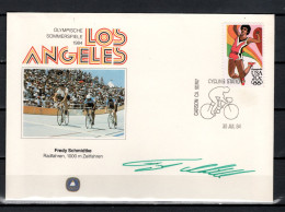 USA 1984 Olympic Games Los Angeles, Cycling, Com. Cover With Signature Of Freddy Schmidtke - Verano 1984: Los Angeles