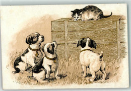 10642105 - 3 Welpen Und Eine Katze , Golddruck - Chiens