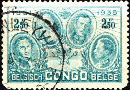 CONGO BELGA, BELGIAN CONGO, RE BELGI, 2,50 Fr., 1935, FRANCOBOLLI USATI Scott:BE-CD 163, Yt:BE-CD 189 - Used Stamps