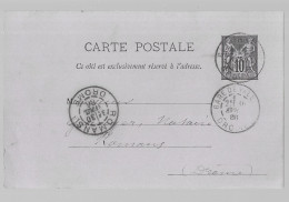 Entier Postal, Sage 10 Centimes Noir Voyagé En Avril 1886, De Valence Gare Vers Romans (13580) - Standard- Und TSC-AK (vor 1995)