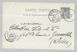 Entier Postal, Sage 10 Centimes Noir Voyagé En Juin 1894, De Romans Vers Grenoble (13579) - Standaardpostkaarten En TSC (Voor 1995)