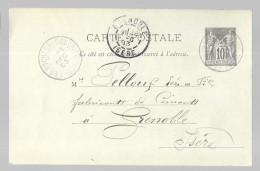 Entier Postal, Sage 10 Centimes Noir Voyagé En Juin 1893, Des Roches De Condrieu Vers Grenoble (13578) - Cartoline Postali E Su Commissione Privata TSC (ante 1995)
