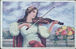 Az894 Cartolina Art Deco Donnina Lady Violino E.holy Ihr Ideal Illustratore - Altri & Non Classificati