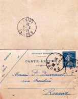 Carte Lettre - Entier Postal -  France -  LYON - Rhone - Avril 1911  - 1877-1920: Période Semi Moderne