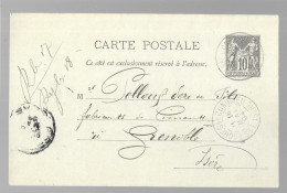 Entier Postal, Sage 10 Centimes Noir Voyagé En Mai 1894, Des Roches De Condrieu Vers Grenoble (13575) - Postales Tipos Y (antes De 1995)