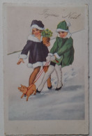 Cp  Litho Illustrateur WSSB 9390 Enfant FILLE FEMME TENANT COCHON EN LAISSE TREFLE VOEUX - Varkens