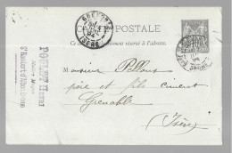 Entier Postal, Sage 10 Centimes Noir Voyagé En Juillet 1894, De Saint Rambert D'Albon Gare Vers Grenoble (13573) - Standard Postcards & Stamped On Demand (before 1995)