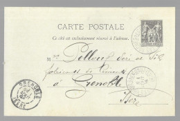 Entier Postal, Sage 10 Centimes Noir Voyagé En Août 1894, Des Roches De Condrieu Vers Grenoble (13574) - Cartes Postales Types Et TSC (avant 1995)