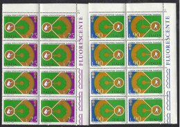 Italia 1973; Coppa Intercontinentale Baseball, Completa In Blocchi Angolo Sup. 8 V. = 2 Quartine Con FLUORESCENTE - 1971-80: Nieuw/plakker