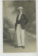 TOURS - Belle Carte Photo Portrait Jeune Homme Avec Chapeau Et Canne Début XXème - Photo A. CHARROUIN à Tours - Tours