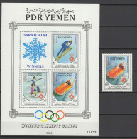 Yemen PDR 1984 Olympic Games Sarajevo Stamp + S/s With Blue "Winners" Overprint MNH - Hiver 1984: Sarajevo