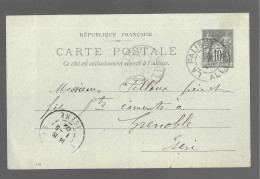 Entier Postal, Sage 10 Centimes Noir Voyagé En Avril 1902, De La Palisse Vers Grenoble (13570) - Standaardpostkaarten En TSC (Voor 1995)