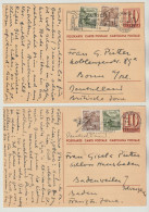 Schweiz 2 Ganzsachen Postkarten Ziffer 10 C. Zürich 1950 Mit Je 2 Zusatzfrankaturen 5 + 10c., 3 Scans, Entier Postal - Entiers Postaux