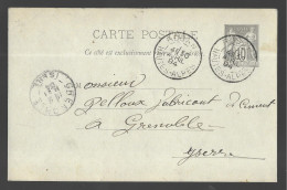 Entier Postal, Sage 10 Centimes Noir Voyagé En Avril 1894, De Rosans Vers Grenoble (A17p3) - Cartes Postales Types Et TSC (avant 1995)