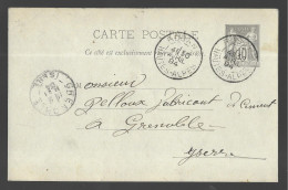 Entier Postal, Sage 10 Centimes Noir Voyagé En Avril 1894, De Rosans Vers Grenoble (13568) - Standaardpostkaarten En TSC (Voor 1995)